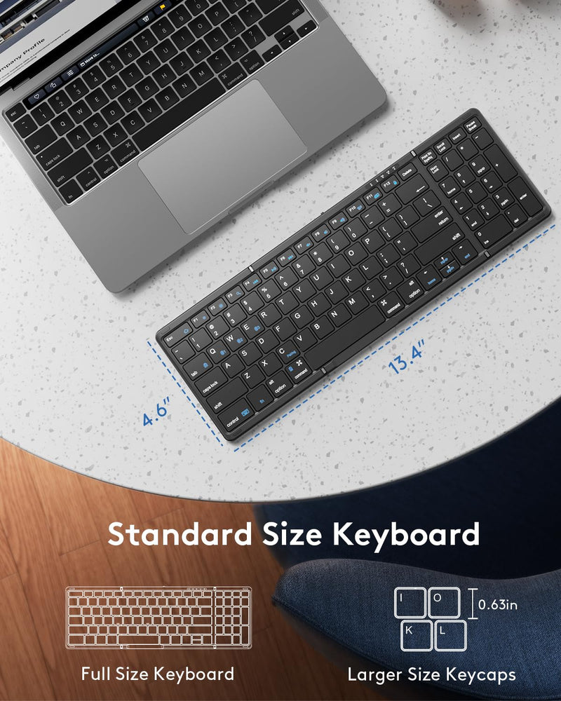 Foldable Bluetooth Keyboard with Numeric Keypad, Samsers Full-Size Wireless Folding Keyboard with PU Leather, Portable Travel Keyboard for iOS Android Windows Mac OS, Support 3 Device(BT5.1 x 3) Black Elegant Black