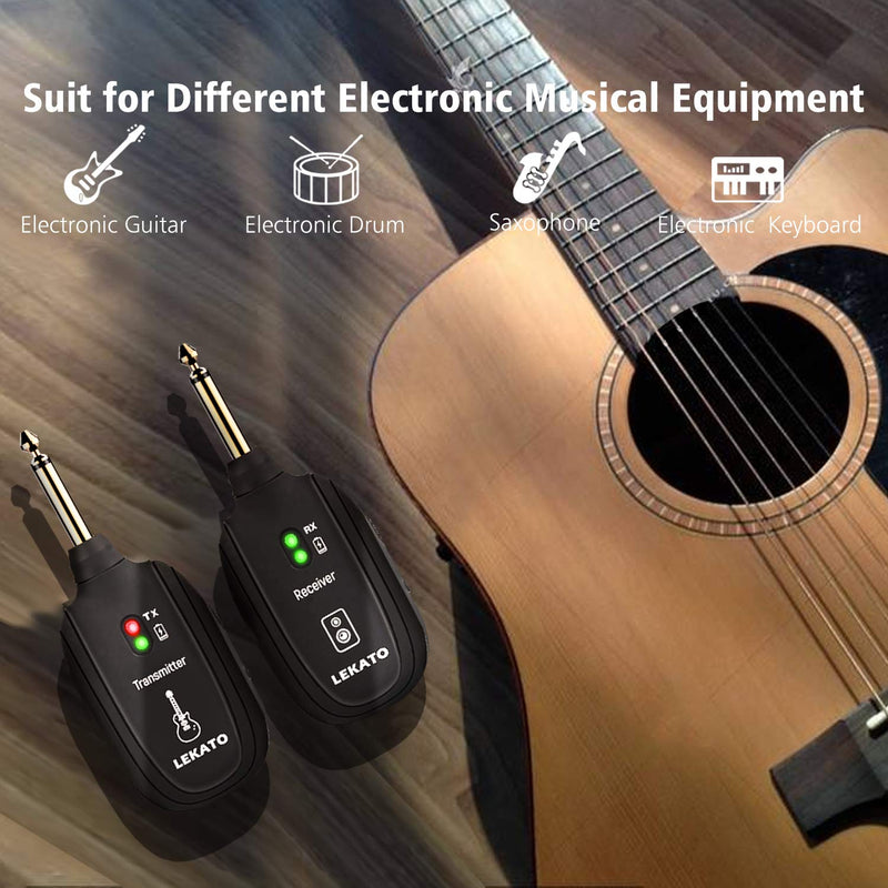 [AUSTRALIA] - LEKATO Wireless Guitar System Built-in Rechargeable 4 Channels Wireless Guitar Transmitter Receiver for Electric Guitar Bass Violin 