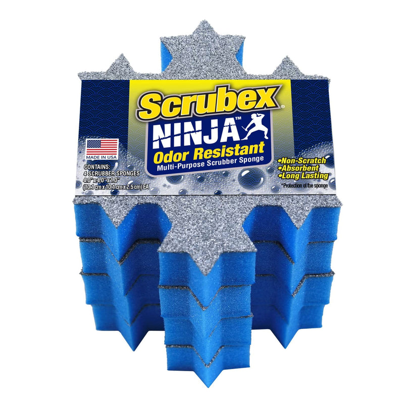 Scrubex Ninja Non-Scratch Odor Resistant Scrubber Sponge, 4 Count