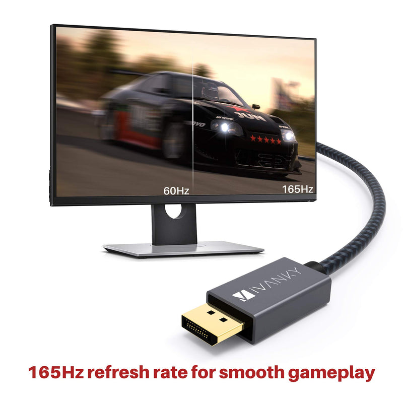 DisplayPort 1.2 Cable [6.6ft, 2-Pack], iVANKY 4K DisplayPort to DisplayPort Cable Nylon Braided, High Speed DP Cable, Supports 2K@165Hz and 4K@60Hz, Compatible with PC, Laptop, TV - Grey 6.6 Feet