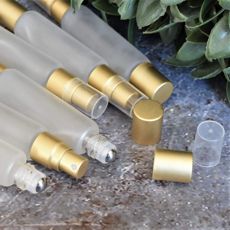 Essential Oil Roller-Sprayer Duo Bottles - Double Ended Stainless Steel Roller Ball / Fine Mist Sprayer, 10ml Frosted Clear Glass, Leak Proof, Smooth Application of Oils, 6 pack - Sold by Holistic Oils