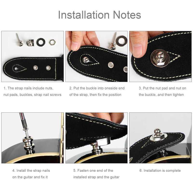 Nolloi Guitar Strap Lock Buttons Quick Release Security Straplocks Antiskid Straps Retainer Guitar Strap Non-slip Buckle 6Pcs Metal Guitar Strap Locks with a Wrench