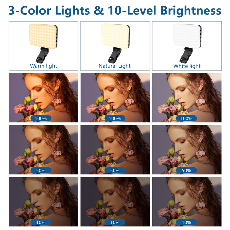 ALTSON 60 LED Portable Selfie Light Video Conference Lighting with Clip & Camera Tripod Adapter Rechargeable 2200mAh CRI 97+, 3 Light Modes for Phone iPhone Webcam Laptop Photo Makeup Black