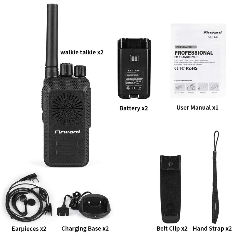 Firward Updated Walkie Talkies for Adults Long Range Walkie Talkie Rechargeable Two Way Radios Up to 5 Miles in The Open Filed 16 Channels with Earpieces/Headphones 2 Pack Woki Toki F2P with 2 Batteries+Headphones