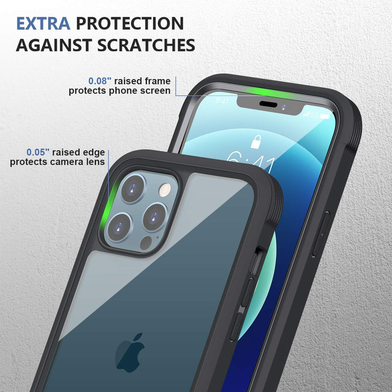 Miracase Glass+ Case for iPhone 12/ iPhone 12 Pro 6.1 inch, 2020 Full-Body Clear Bumper Case with Built-in 9H Tempered Glass Screen Protector for iPhone 12/ iPhone 12 Pro Black