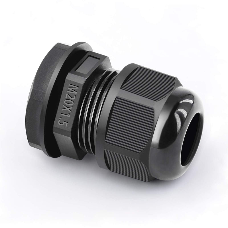 NineLeaf 10 Piece Waterproof Cable Glands Joints Adjustable 6-12mm Cable Connectors,M20x1.5 Black Compression Cable Glands Joints 20mm Diameter Titting Hole Glands, IP66 for Outdoor Use