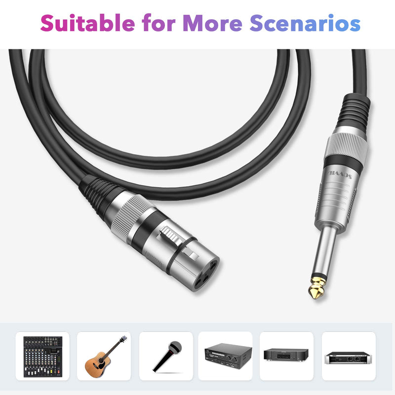 Sovvid XLR Female to 1/4 inch (6.35mm) TS Mono Jack Unbalanced Microphone Cable Mic Cord 3 Feet, Quarter inch TS Female to XLR Female Mic Interconnect Cable Cord 3FT