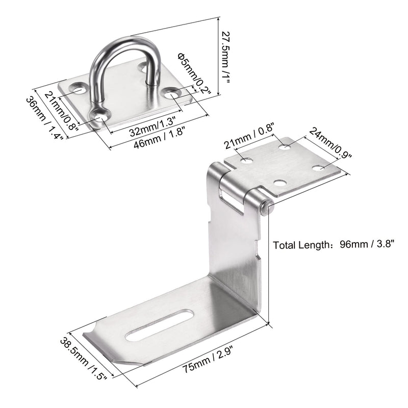 MECCANIXITY 5 Inch Stainless Steel 90 Degree Heavy Door Latch Hasp Lock Padlock Clasp with Screws for Cabinet Closet, Silver Pack of 2