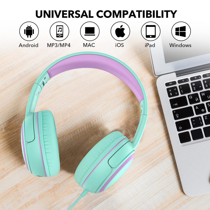 JOMILIN A10 On-Ear Headphones with Microphone, Lightweight Folding Stereo Bass Headphones with 1.5M No-Tangle Cord, Portable Wired Headphones for Smartphone Tablet Computer MP3 / 4 (Green) Green