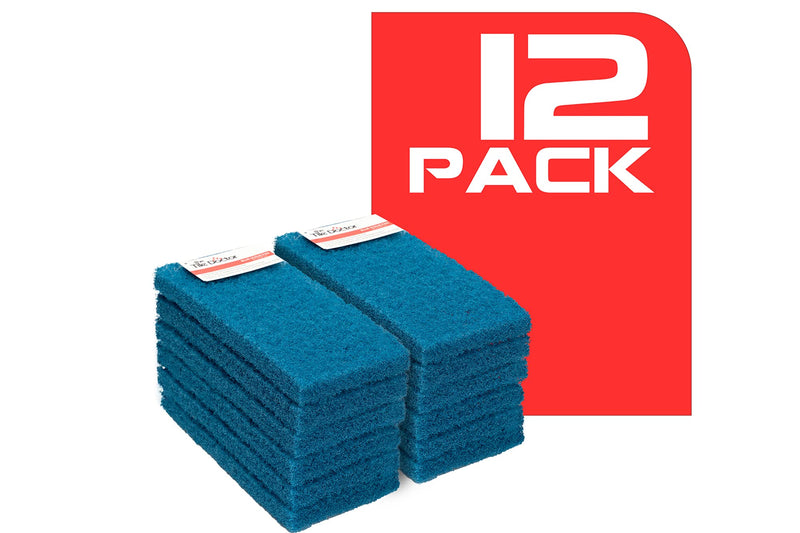 Blue 12 Pack The Scrub Dr. by The Tile Doctor Medium Duty XL Scouring Pad Large Multipurpose Scrubbing Pads and Sponges. Clean Kitchens, Bathrooms, Counters and Floors to Erase Grime and Surfaces Pack of 12