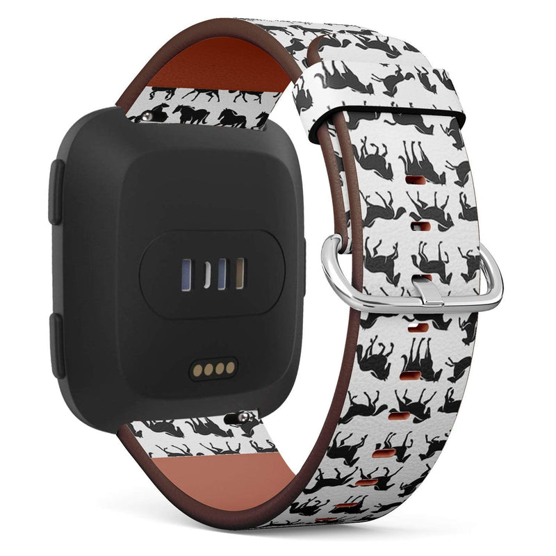 Compatible with Fitbit Versa, Versa 2, Versa Lite, Leather Replacement Bracelet Strap Wristband with Quick Release Pins // Horses Silhouettes On Grey