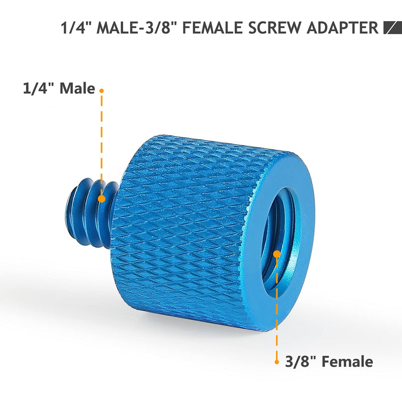 Camera Screw Adapter Thread 1/4" Male to 3/8" Female and 3/8" Male to 1/4" Female Adapter Set for Camera Monitor, Tripod, Mount Frgyee (Blue) Blue