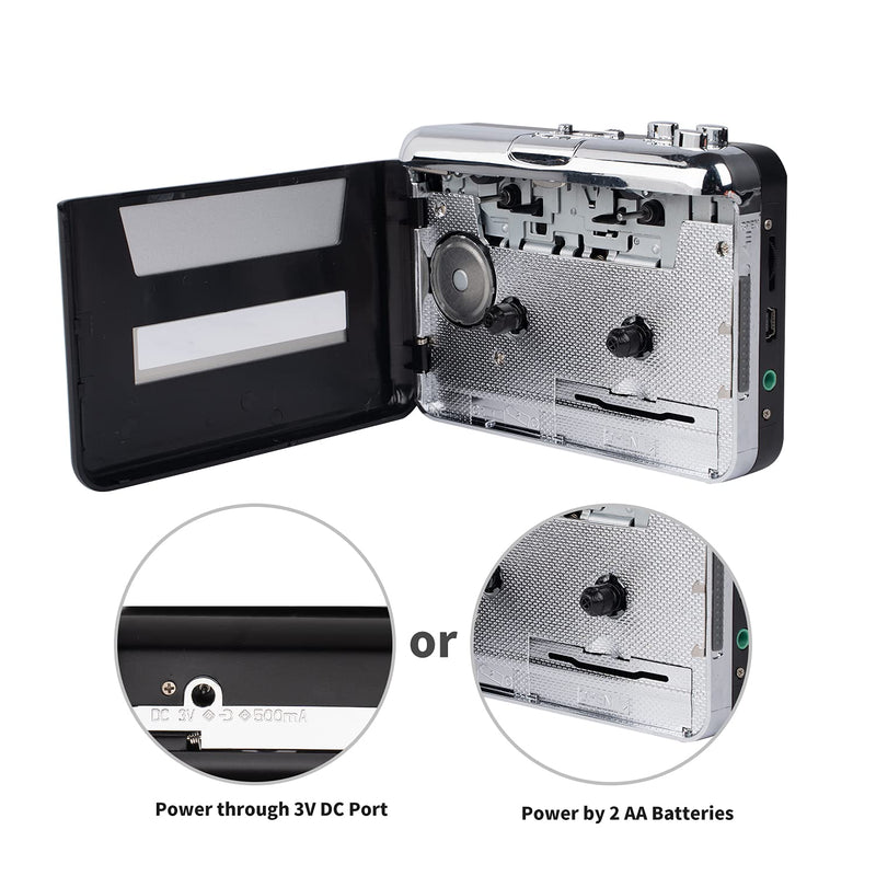 [AUSTRALIA] - PETELLA Portable Cassette Player USB Cassette Tape Player Captures Mp3 Audio Music, Cassette to Mp3 Converter Compatible with Laptops and Personal Computers Black-1 