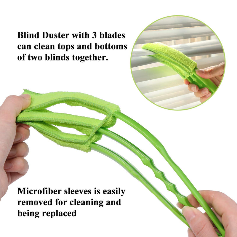 Hiware Window Blind Duster Brush with 5 Microfiber Sleeves - Blind Cleaning Tools for Window Shutters Blind Air Conditioner Jalousie Dust - Green