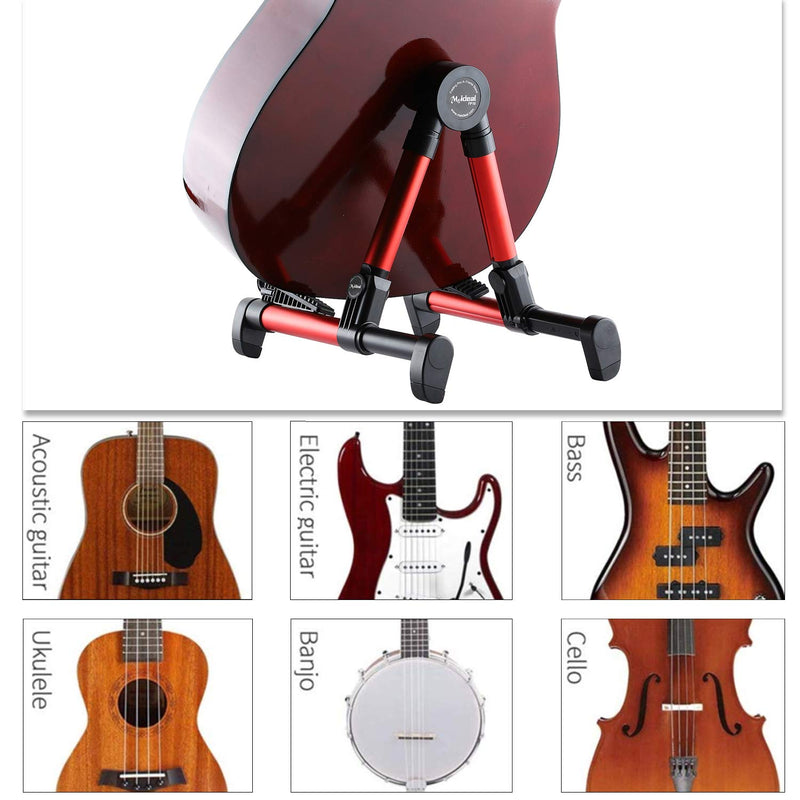 Folding Guitar Stand Upgraded Aluminum Floor Stand Adjustable Guitar Holder Light Weight Foldable Portable for Guitar, Bass, Violin, Ukulele, Banjo, Mandolin Red