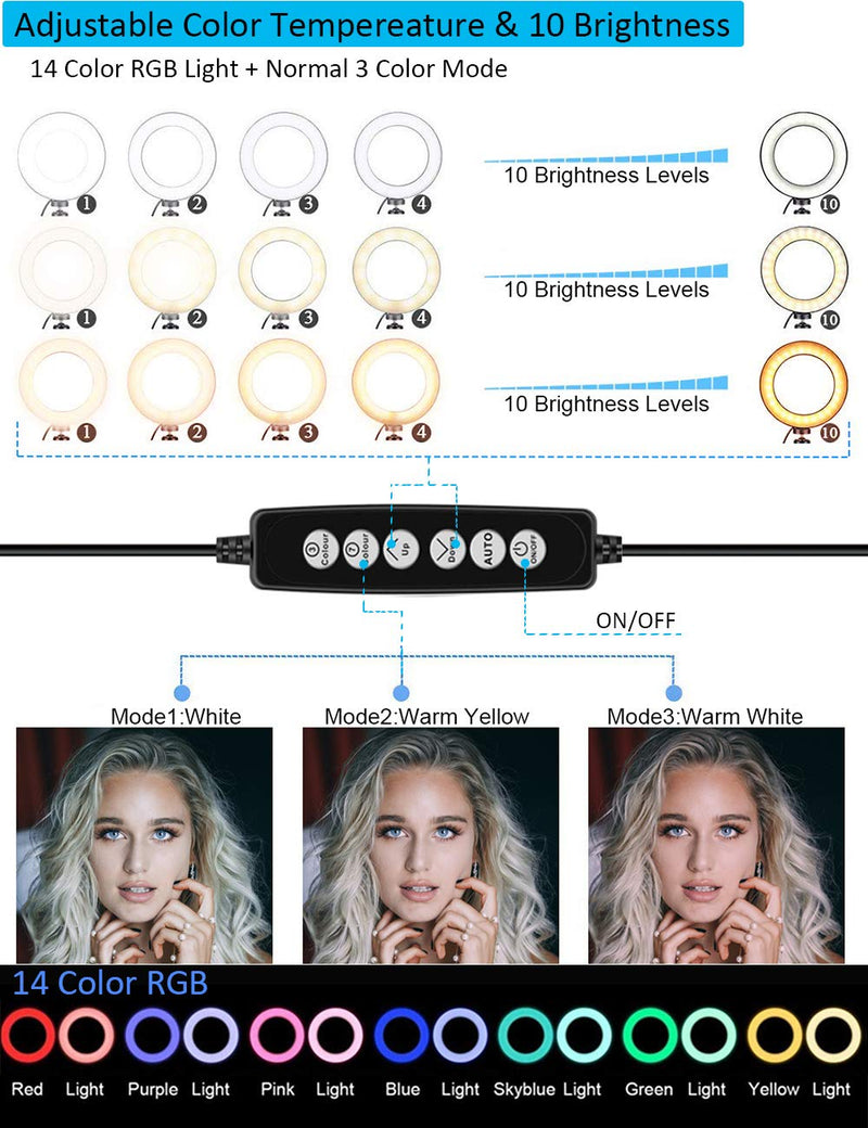 10" RGB LED Ring Light with Tripod Stand, 16 Colors RGB Adjustable with Stand and Phone Holder & Remote Control 10 Brightness Desk Makeup Ring Light for Makeup,YouTube,Tiktok,Video,Vlogging