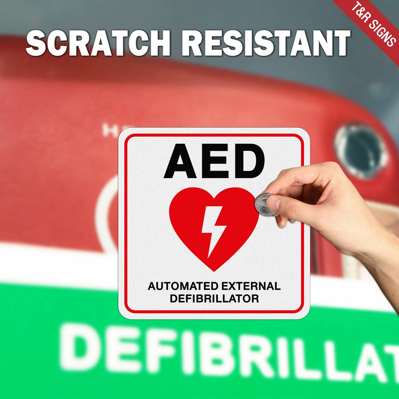 T&R AED Stickers - 10 Pack - 5 x 5 Inches Reflective Label, UV resistant, waterproof, fade and scratch resistant, suitable for indoor and outdoor 5” X 5“ AED Stickers - 10 Pack