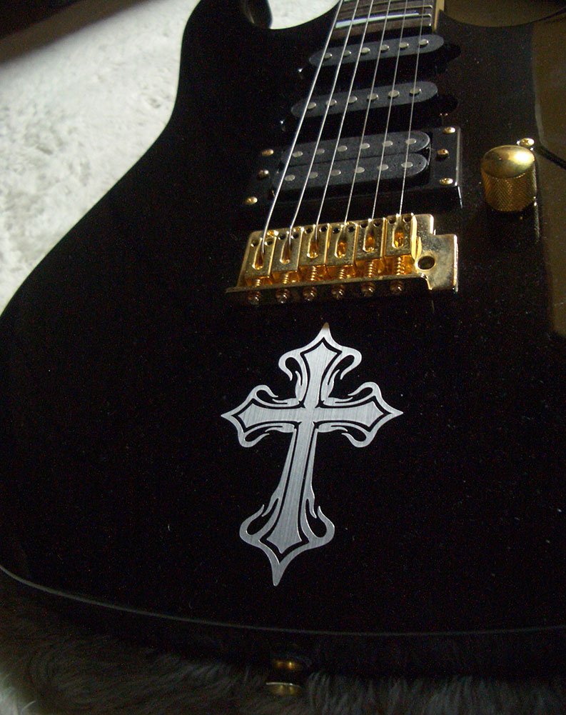 Metallic Tribal Cross (large and small) Set Inlay Sticker Decal Guitar & Bass