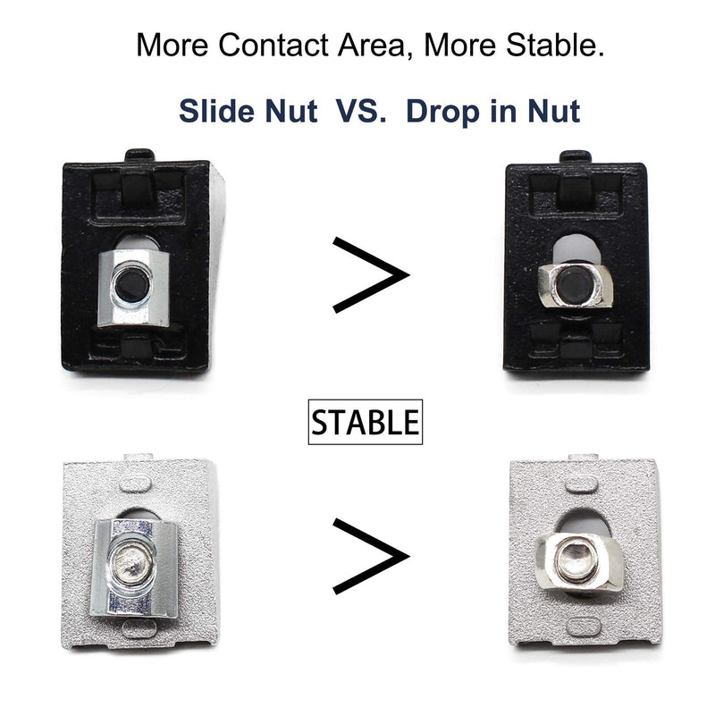 10Sets Black 2020 Series Aluminum Profile Connector Set, 10pcs Corner Bracket, 20pcs T Nuts and Hex Screw Bolt for Slot 6mm 20S Aluminum Rail Accessories