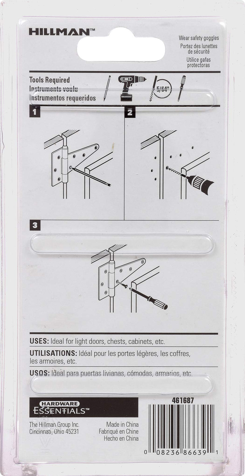 [AUSTRALIA] - Hillman Hardware Essentials 851667 Light T-Hinges Zinc 3" -2 Pack 