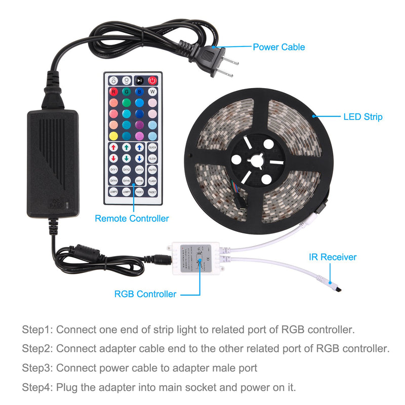 [AUSTRALIA] - Sunnest Led Strip Lights Waterproof 16.4ft SMD 5050 300leds, 12V DC Flexible Light Strip, LED Tape, RGB LED Strip Kit with 44key Remote Controller and Power Supply for Kitchen Bedroom and Sitting Room 