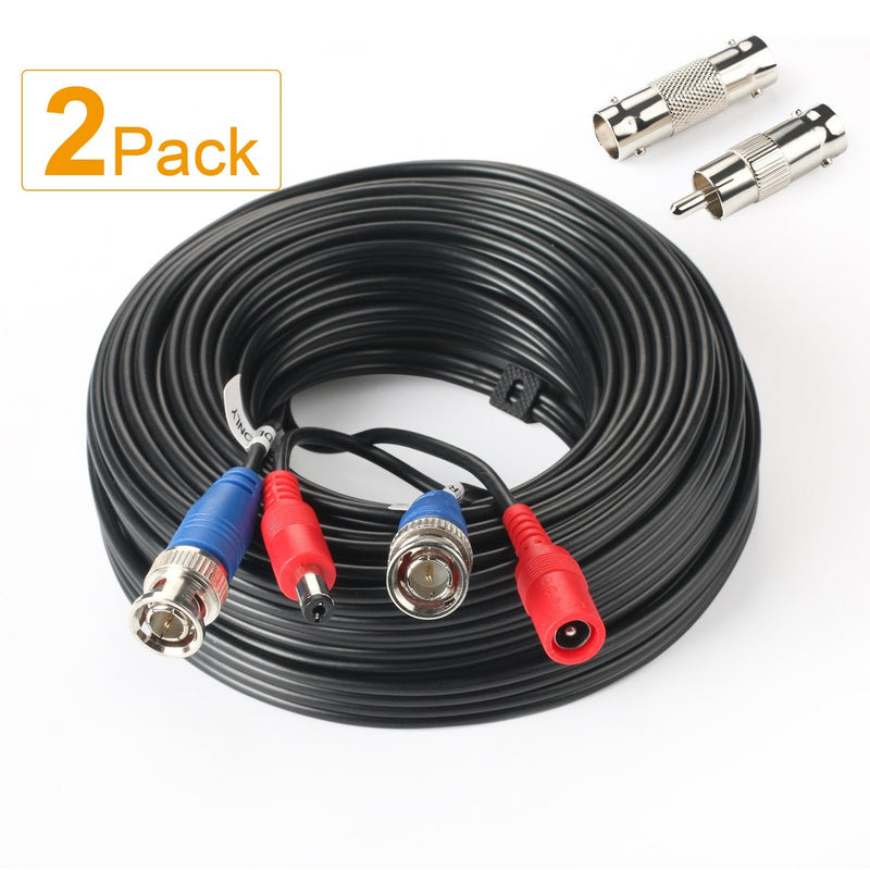 SHD 2Pack 50Feet BNC Vedio Power Cable Pre-Made Al-in-One Camera Video BNC Cable Wire Cord for Surveillance CCTV Security System with Connectors(BNC Female and BNC to RCA) 50Feet x 2Pcs