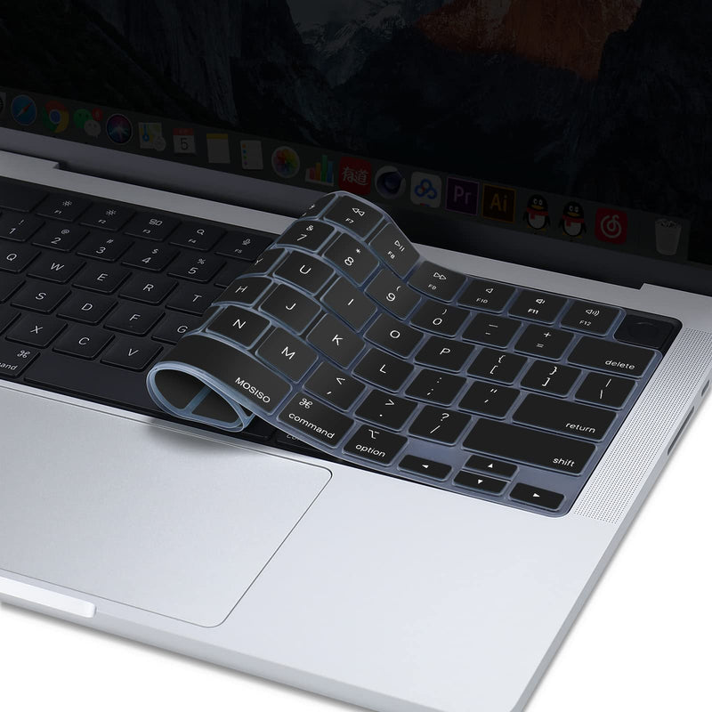 MOSISO Keyboard Cover Compatible with MacBook Pro 14 inch 2022 2021 M1 Pro/M1 Max A2442&Compatible with MacBook Pro 16 inch 2021 M1 Pro/M1 Max A2485,Protective Waterproof Silicone Skin, Black