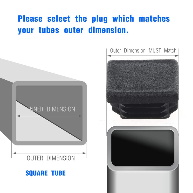 2 Inch Square Plastic Plug, End Caps for Tubing Pipe OD 2" x 2" (not ID), Steel Chair Leg End Caps, Bar Stool Glides Inserts, Fence Plugs, Furniture or Fitness Equipment End Caps (12 Packs) 2 Inch
