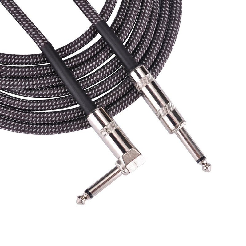 [AUSTRALIA] - AvimaBasics Premium 15 Foot Guitar Instrument Cable - Right Angle 1/4-Inch TS to Straight 1/4-Inch TS 15 FT Tweed Cloth Jacket - 15 Feet Pro Cord 15' Phono 6.3mm - Single (Black) Black 