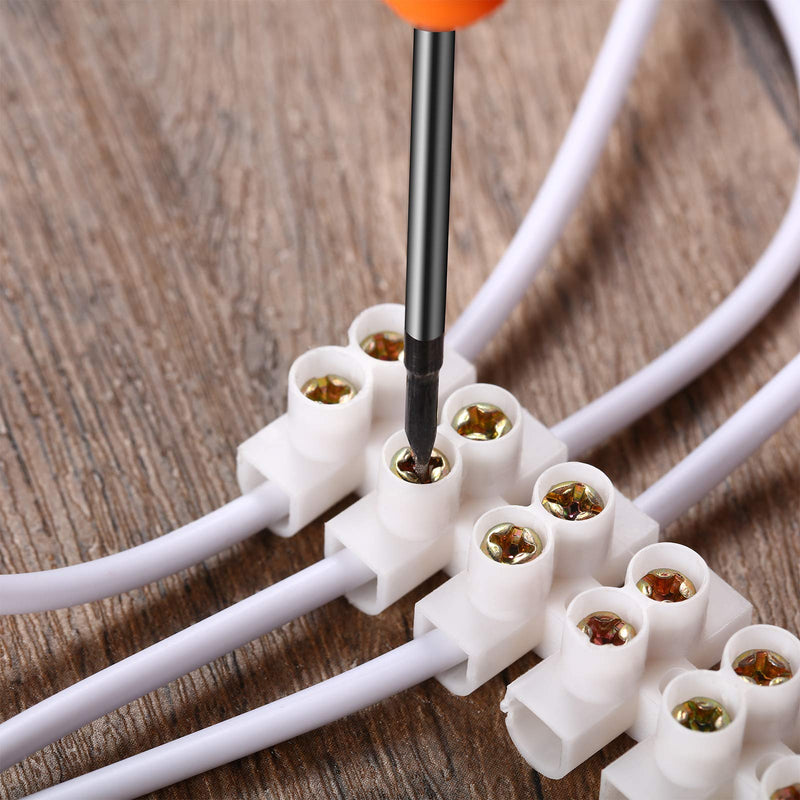 Terminal Block White Screw Terminal Connector Dual Row Electric Barrier Block 12-Position Terminal Strip, 10 Amp 380 V (20) 20
