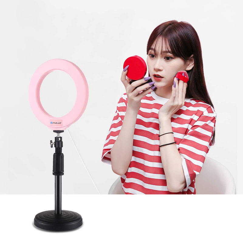 Mini Selfie LED Ring Light, PULUZ 4.7 inch 12cm USB White Light LED Ring Vlogging Photography Video Lights for Self Broadcasting/Remote Working/YouTube/TikTok Video/Live Streaming (Pink) Pink