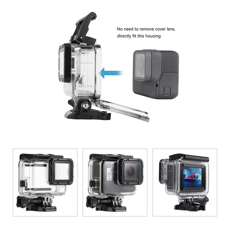 SOONSUN Waterproof Housing Case with 4-Pack Lens Filters for GoPro Hero 7 6 5 Black Hero (2018), Dive Housing with Red, Light Red, Magenta, and 5x Close-up Filters for Underwater Video and Photography Waterproof Housing with 4-Pack filter