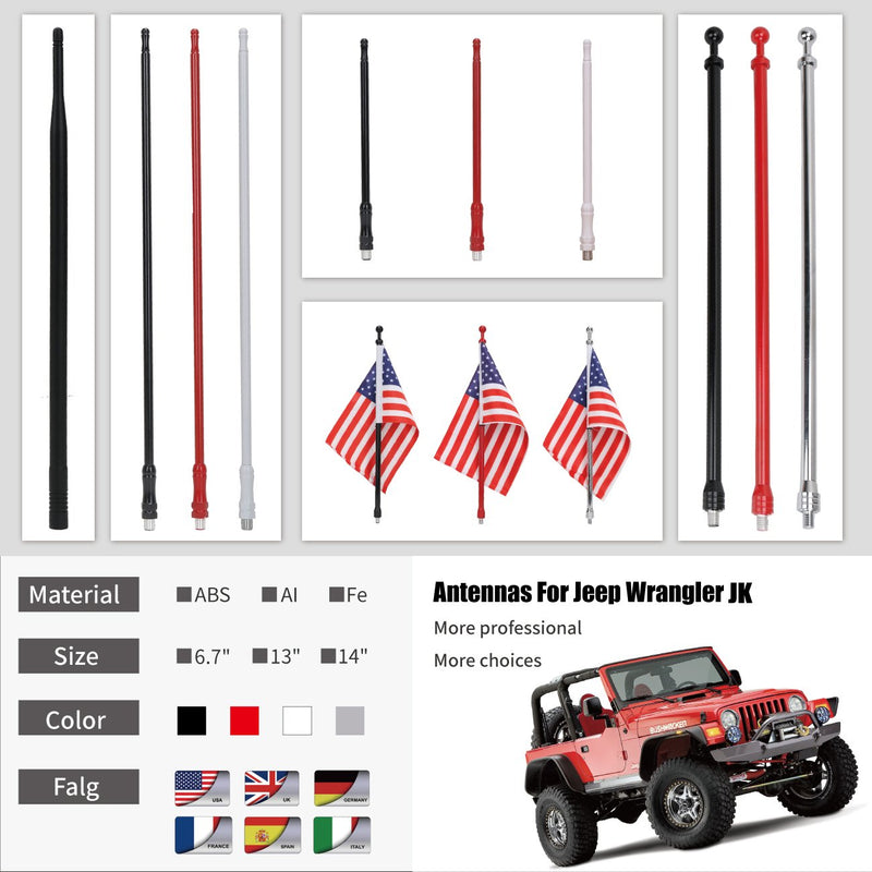 for 2007-2017 Jeep Wrangler JK Aluminium 14" Antenna - AM FM Radio Car Antenna Replacement,Red