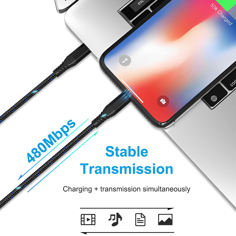 1FT Short iPhone Charging Cable, 3 Pack USB to Lightning Cable 1 Foot iPhone Charger Cord Fast Charging Braided for Apple iPhone 14 13 12 11 Pro Max Mini 10 8 7 Plus XR XS MAX SE iPad Air Mini (Black) USB-A to Lightning