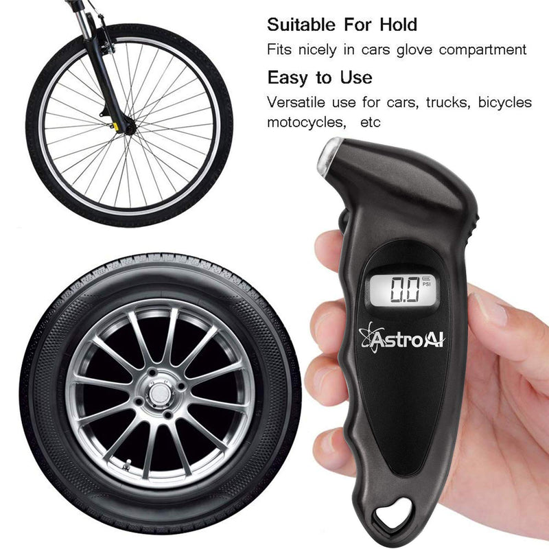 AstroAI Digital Tire Pressure Gauge with AAA Batteries, 150 PSI 4 Settings Car Truck Bicycle Backlit LCD Non-Slip Grip, Black