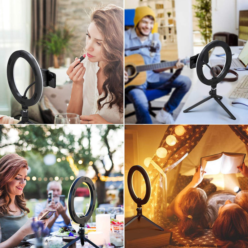 10” Ring Light LED Desktop Selfie Ring Light USB LED Desk Camera Ringlight 3 Colors Light with Tripod Stand iPhone Cell Phone Holder and Remote Control for Photography Makeup Live Streaming