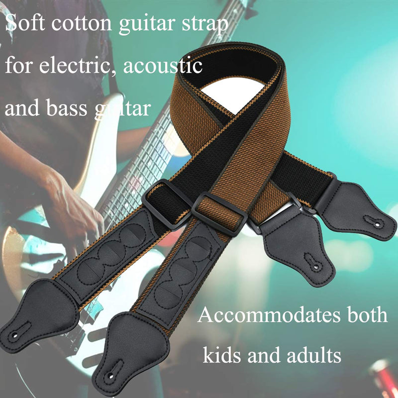 WOGOD Guitar Strap Soft Cotton Black Guitar Shoulder Straps With 3 Pick Holders for Acoustic Electric Bass Guitars (Black+Coffee) Black+Coffee