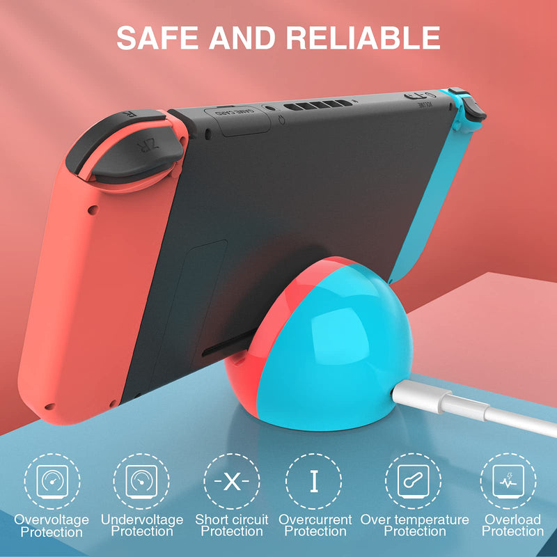 HEIYING Mini Charging Dock for Nintendo Switch and Switch Lite, Type C Port Switch Charging Stand Station,Switch Lite Dock with Classic Colors Neon Red & Neon Blue