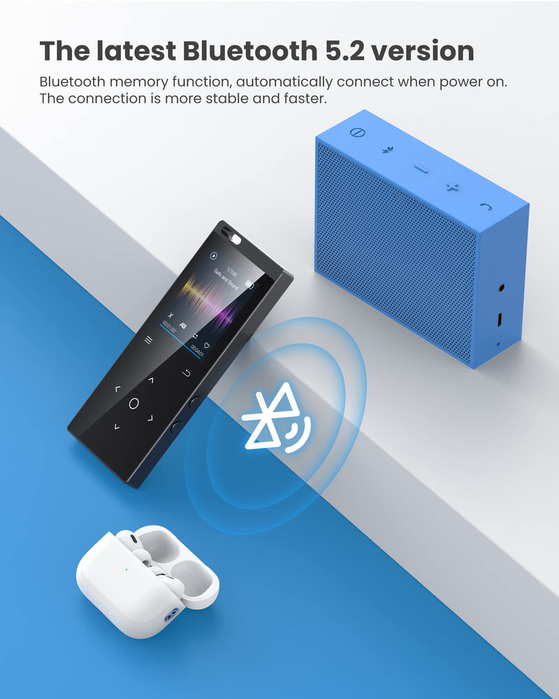 128GB MP3 Player, DODOSOUL Music Player with Bluetooth 5.2, Shuffle, Single Loop, FM Radio, Built-in HD Speaker, Voice Recorder, Mini Design, HiFi Sound, Ideal for Sport, Earphones Included