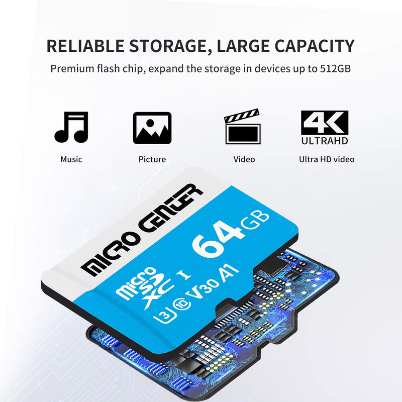 Micro Center 64GB microSDXC Card 5 Pack, Nintendo-Switch Compatible Micro SD Card, UHS-I C10 U3 V30 4K UHD Video A1 R/W Speed up to 95/30 MB/s Flash Memory Card with Adapter (64GB x 5) 64GB x 5 Pack