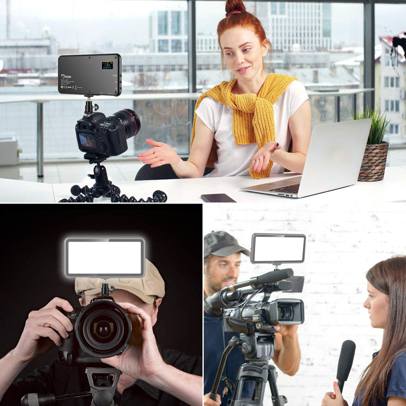 PEZAX 4000mAh Rechargeable Mountable Bicolor LED Video Light with Mini Panel for Professional DSLR Cameras | Photo Video Lighting | Long Battery Life | Fits Iphone, Sony, Canon, Nikon, Fuji, Panasonic Black