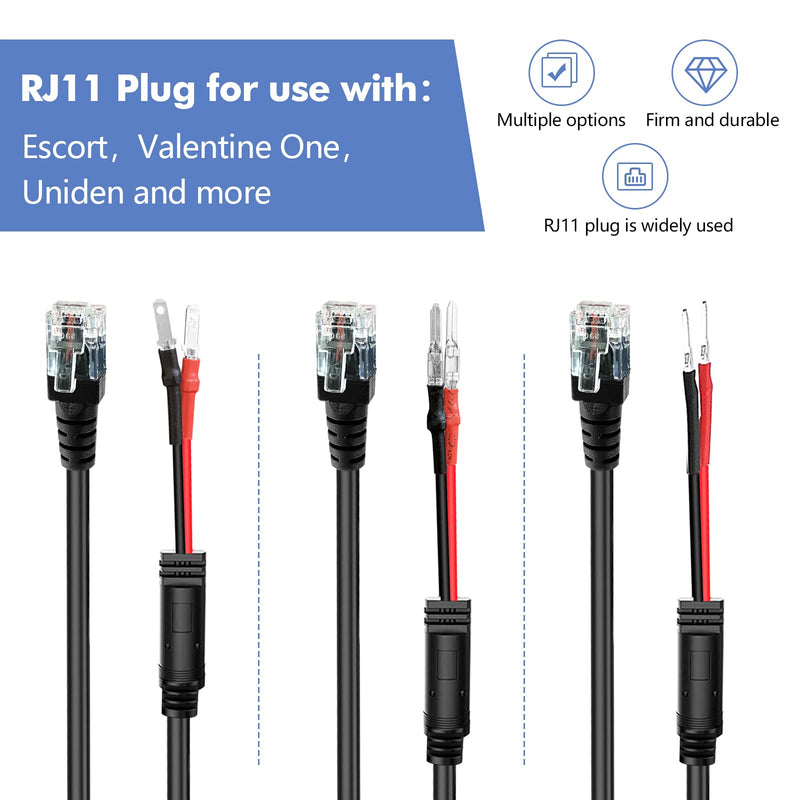 Radar Detector Hardwire Power Cord, Rearview Mirror Plug Cable, with Inline Fuse Holder,Suitable for Uniden Escort Beltronics Valentine One Cobra Whistler Radar Detector,3-Piece Set,16'' (RJ11) RJ11