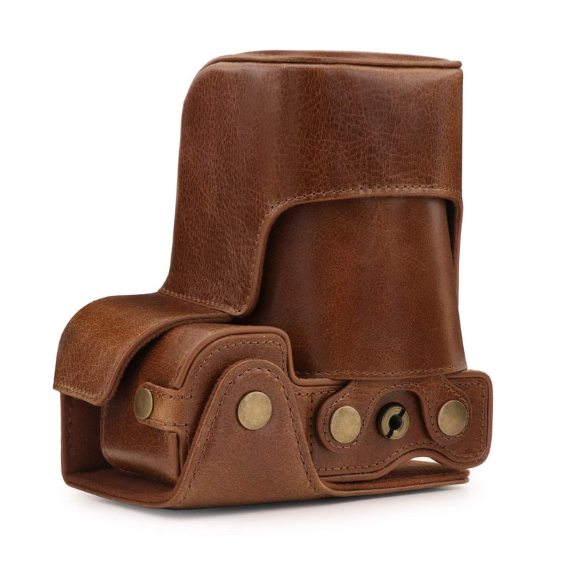 [AUSTRALIA] - MegaGear Ever Ready Genuine Leather Camera Case Compatible with Sony Alpha A6100, A6400 (18-135mm) Brown 