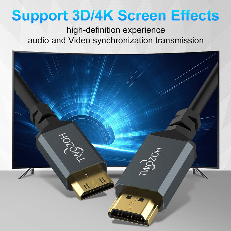 Twozoh Mini HDMI to HDMI Coiled Cable, Mini HDMI Coiled Cable Support 3D 4K UHD, 1080p, for Projector, Monitor, Tablet, Camcorder (HDMI 2.0) (Extend up to 1.5M/5FT) Mini to HDMI