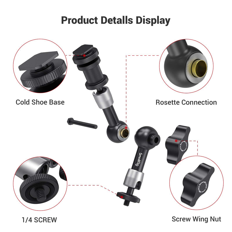 SMALLRIG Articulating Rosette Arm Max 7 Inches Long with Cold Shoe Mount & Standard 1/4"-20 Threaded Screw Adapter - 1497