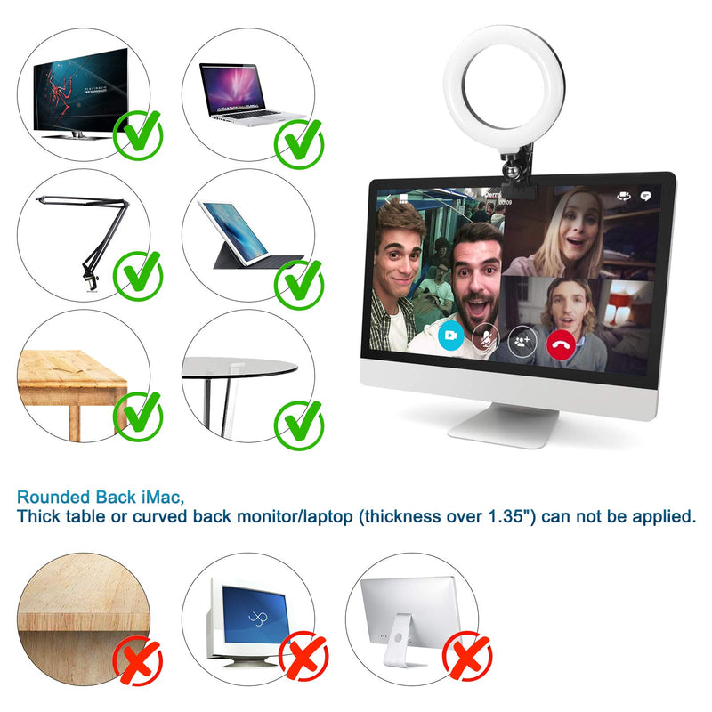 Video Conference Lighting Ring Light for Laptop Computer Monitor Clip On, with Clamp Mount for Zoom Call/Zoom Lighting/Remote Working/Live Streaming/Self Broadcasting, 6” Selfie Ring Light