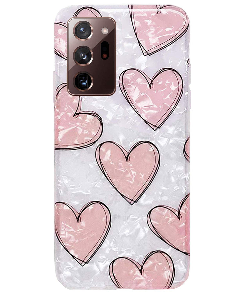 J.west Galaxy Note 20 Ultra Case,Luxury Sparkle Glitter Pearly-Lustre Pink Heart Pattern Design Protective Shockproof Slim Soft TPU Silicone Back Cover for Girls Women for Galaxy Note 20 Ultra 5G Love