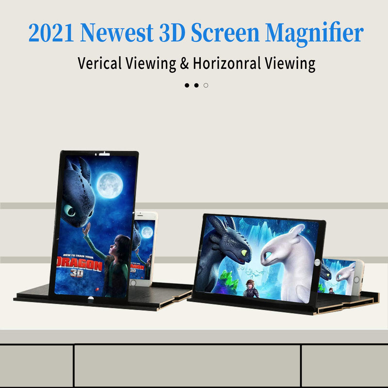 12" Screen Magnifier–3D HD Wooden Cell Phone Magnifing Screen Enlarger Projector for Movies Videos and Gaming,Phone Stand Holder with Screen Amplifier Compatible with All Smartphones (Black) Black