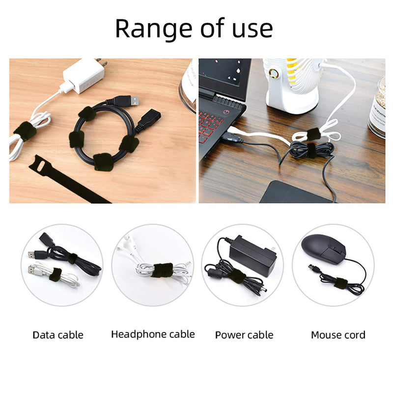 Attmu 50 PCS Reusable Fastening Cable Ties, Microfiber Cloth 6-Inch Hook and Loop Cord Ties, Black