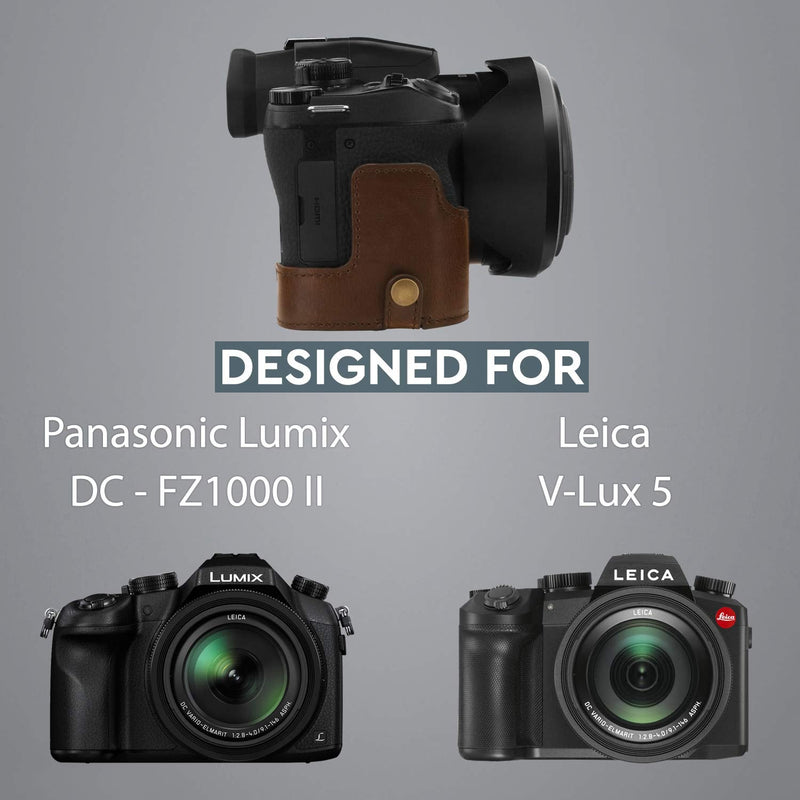 MegaGear Ever Ready Leather Camera Case Compatible with Leica V-Lux 5, Panasonic Lumix DC-FZ1000 II Dark Brown